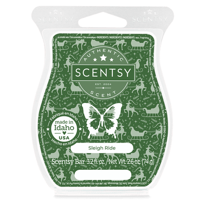 Scentsy bar packaging with green design and butterfly illustration on a white background