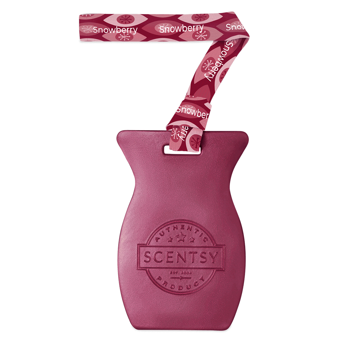 Pink Scentsy product with a decorative band on a black background