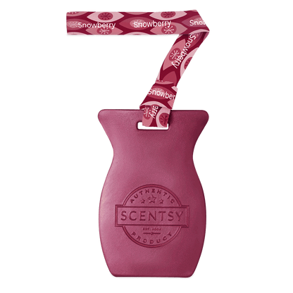 Pink Scentsy product with a decorative band on a black background