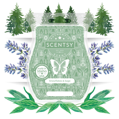 Scentsy bar packaging with nature-themed design elements on a white background