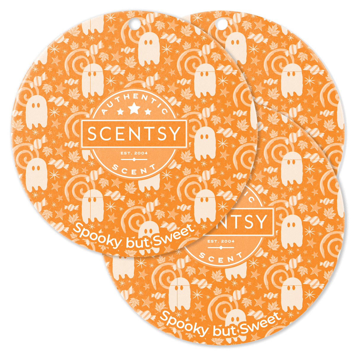Two Scentsy scent cards with Halloween-themed design on an orange background.