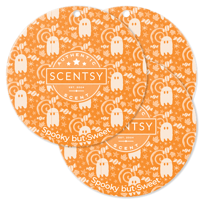 Two Scentsy scent cards with Halloween-themed design on an orange background.