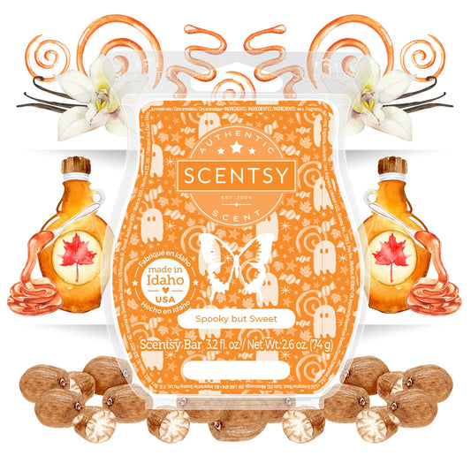 Scentsy bar packaging with decorative elements on a white background