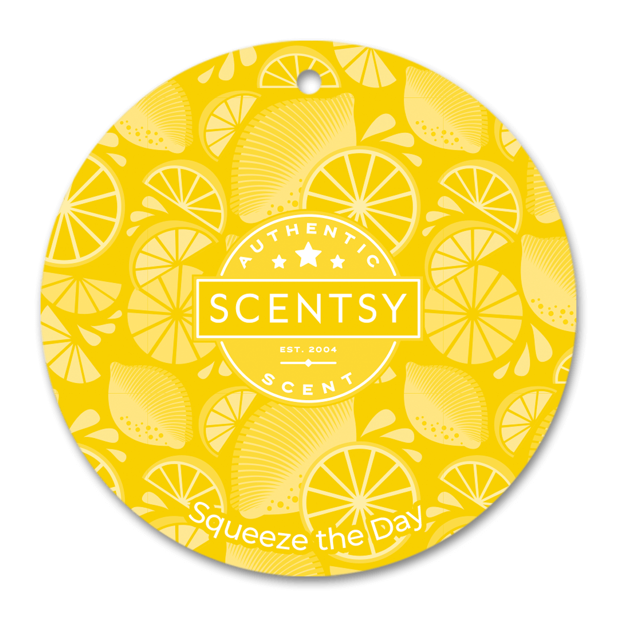 Scentsy wax melt packaging with lemon pattern on a yellow background