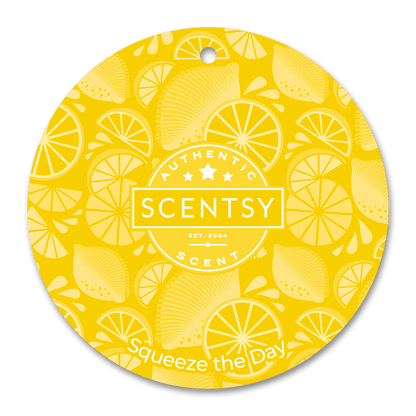 Scentsy wax melt packaging with lemon pattern on a yellow background