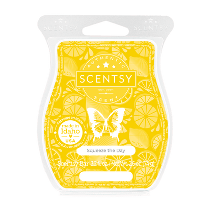 Scentsy bar packaging with yellow design and butterfly illustration on a white background