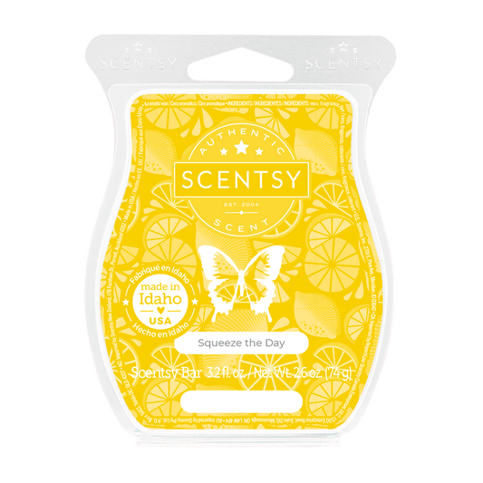 Scentsy bar packaging with yellow design and butterfly illustration on a white background