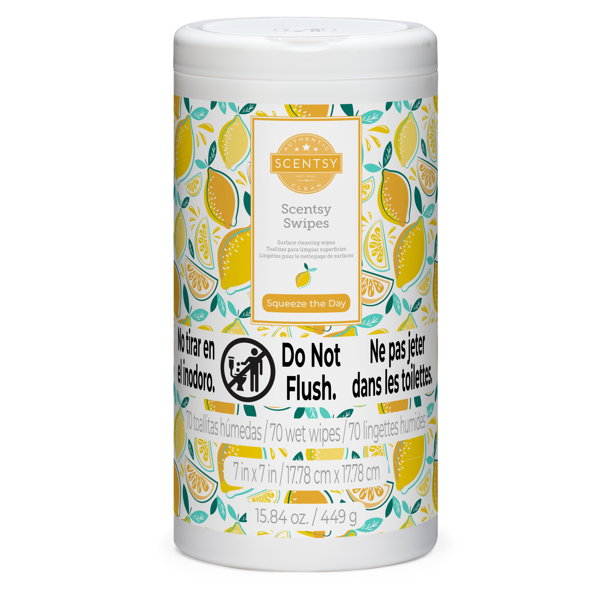Scentsy Swipes container with lemon design on a white background
