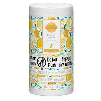 Scentsy Swipes container with lemon design on a white background