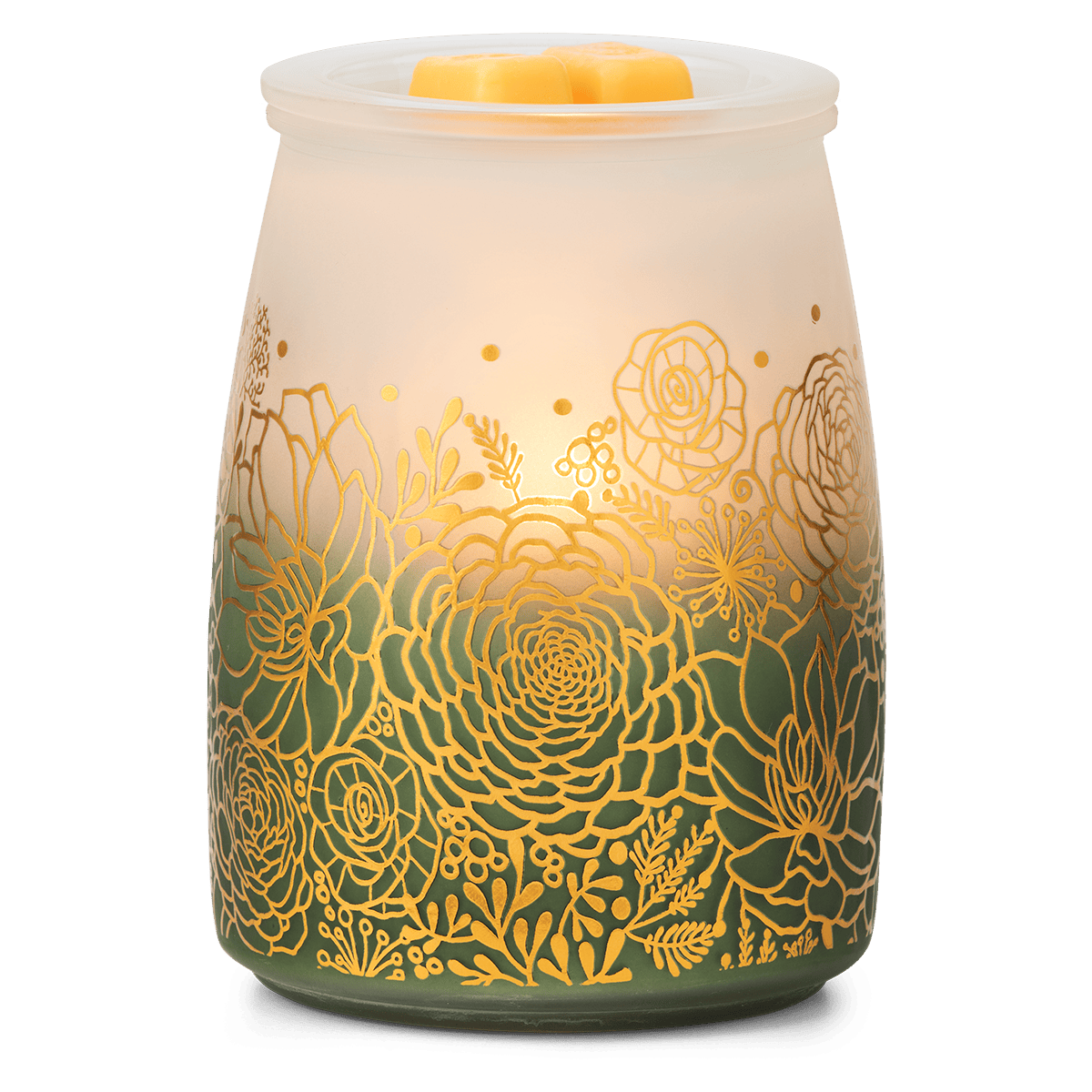 Decorative wax warmer with floral patterns on a white background