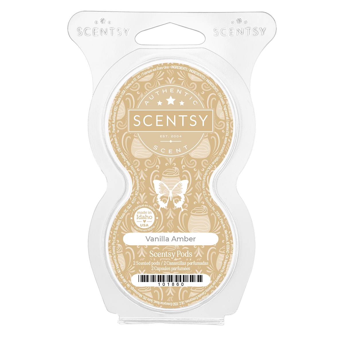 Scentsy Vanilla Amber wax melt package on a white background