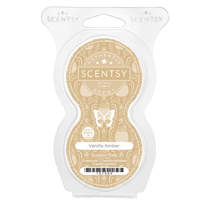 Scentsy Vanilla Amber wax melt package on a white background