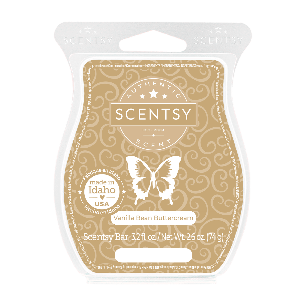 Scentsy Vanilla Bean Buttercream wax bar packaging on a white background