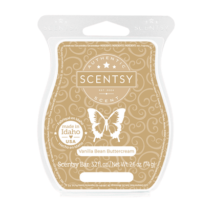 Scentsy Vanilla Bean Buttercream wax bar packaging on a white background