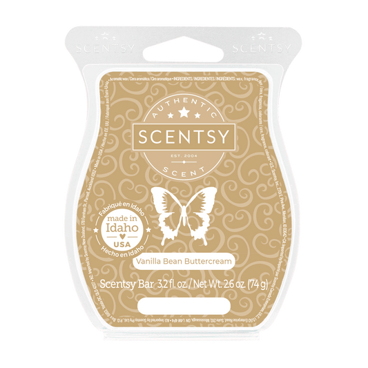 Scentsy Vanilla Bean Buttercream wax bar packaging on a white background