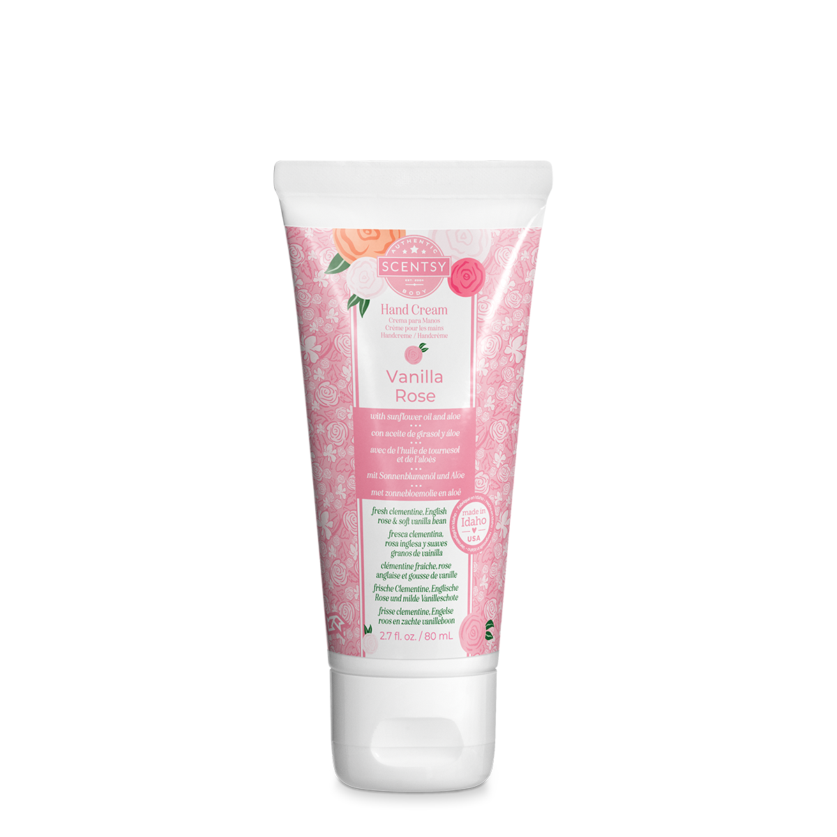 Scentsy Vanilla Rose hand cream tube on a white background