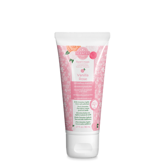 Scentsy Vanilla Rose hand cream tube on a white background