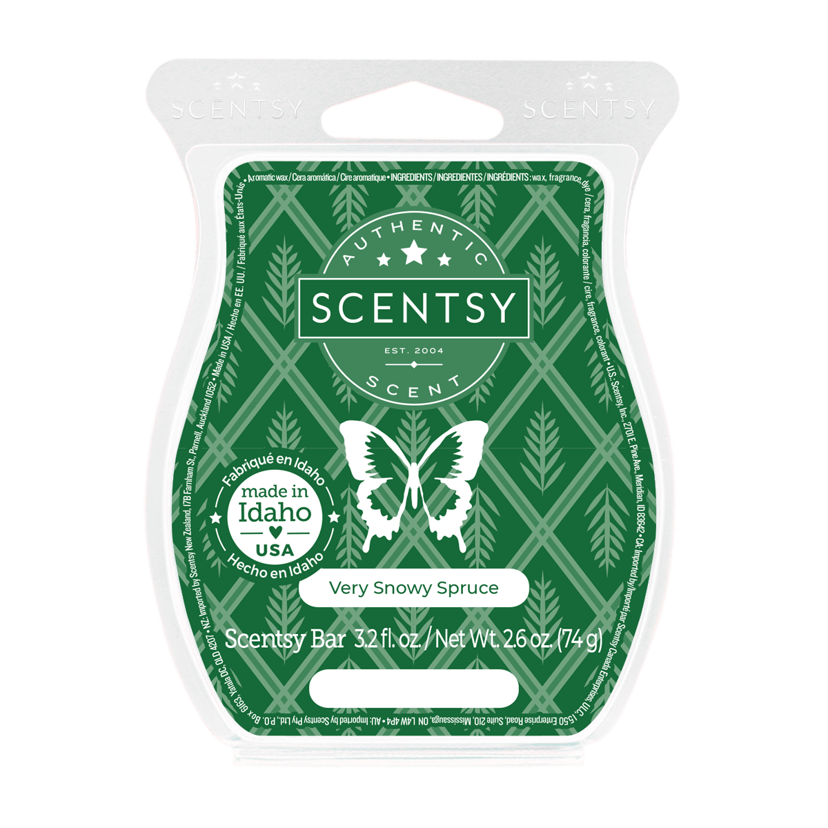 Scentsy bar packaging with green design and butterfly illustration on a white background