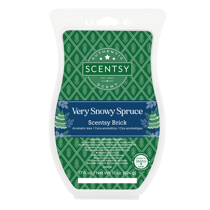 Scentsy Very Snowy Spruce brick packaging on a white background