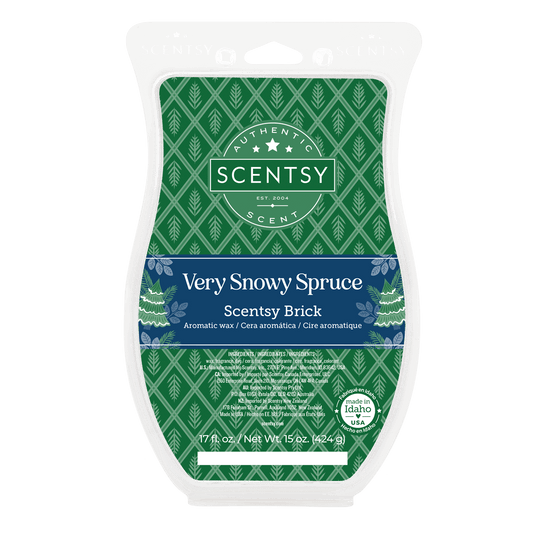Scentsy Very Snowy Spruce brick packaging on a white background