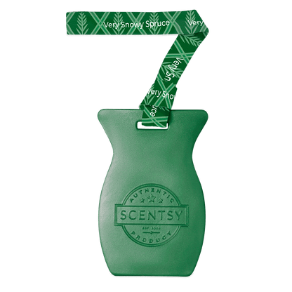 Green Scentsy product with a decorative ribbon on a black background
