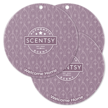 Two Scentsy scent cards with a patterned design on a black background