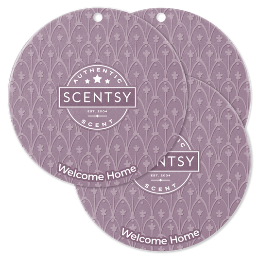 Two Scentsy scent cards with a patterned design on a black background