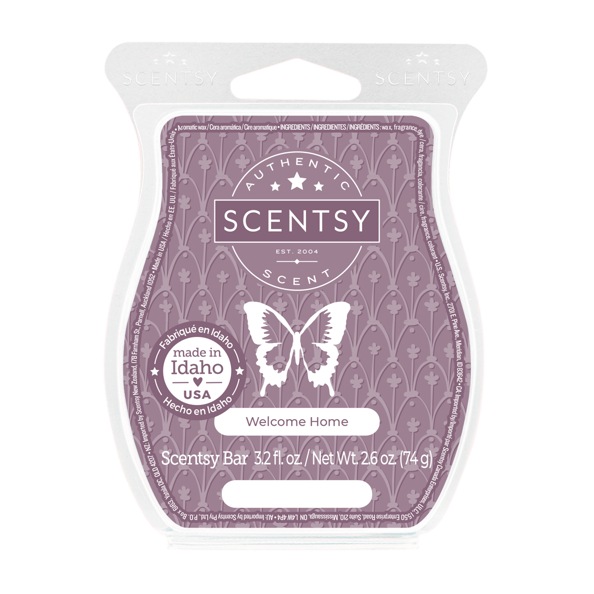 Scentsy bar packaging with butterfly design on a black background