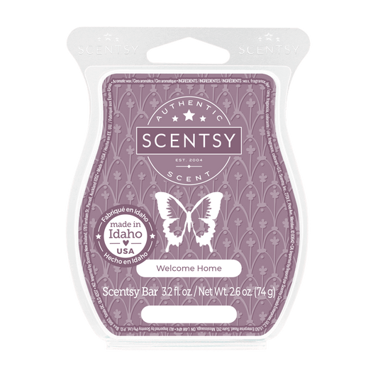 Scentsy bar packaging with butterfly design on a black background