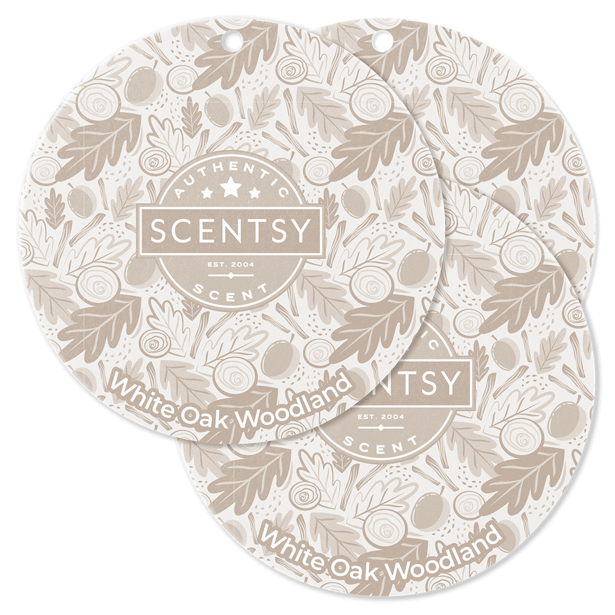 Scentsy White Oak Woodland scented wax melts packaging on a green background