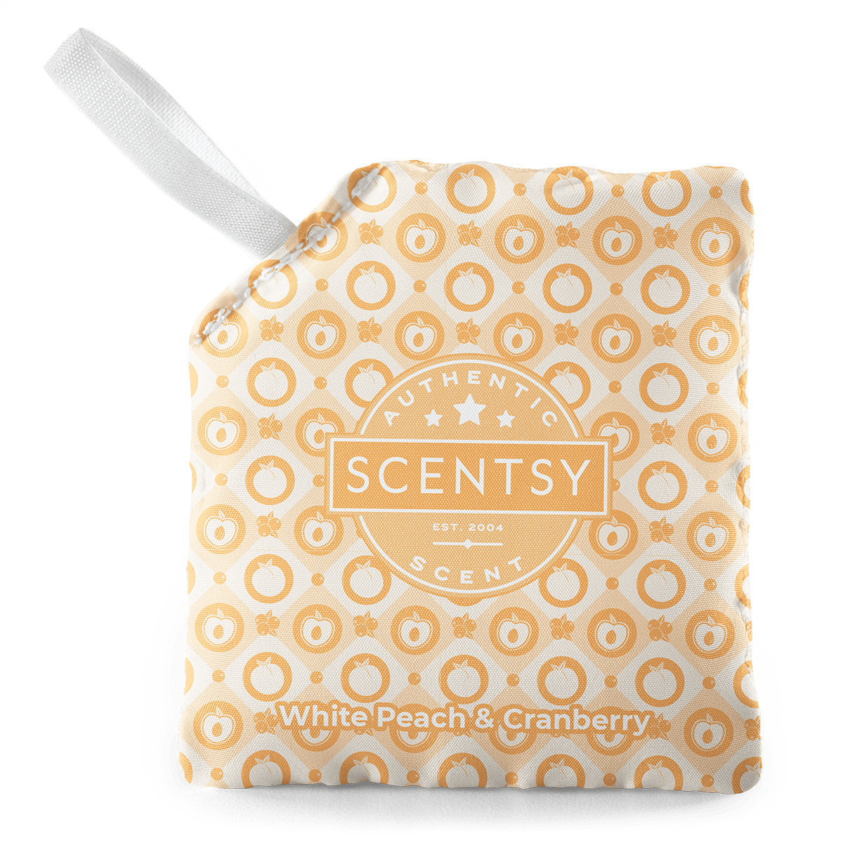 Scentsy warmer with 'White Peach & Cranberry' scent on a clear background