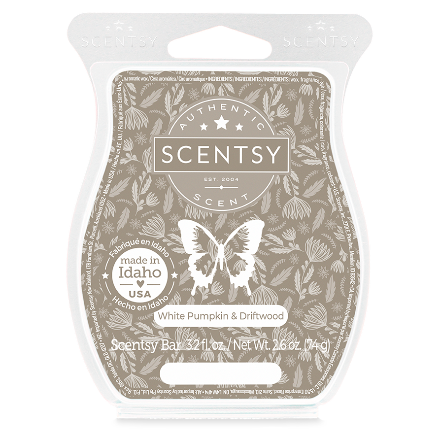 Scentsy wax bar packaging with butterfly design and text on a white background