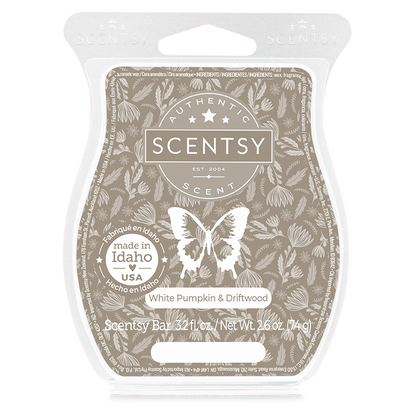 Scentsy wax bar packaging with butterfly design and text on a white background