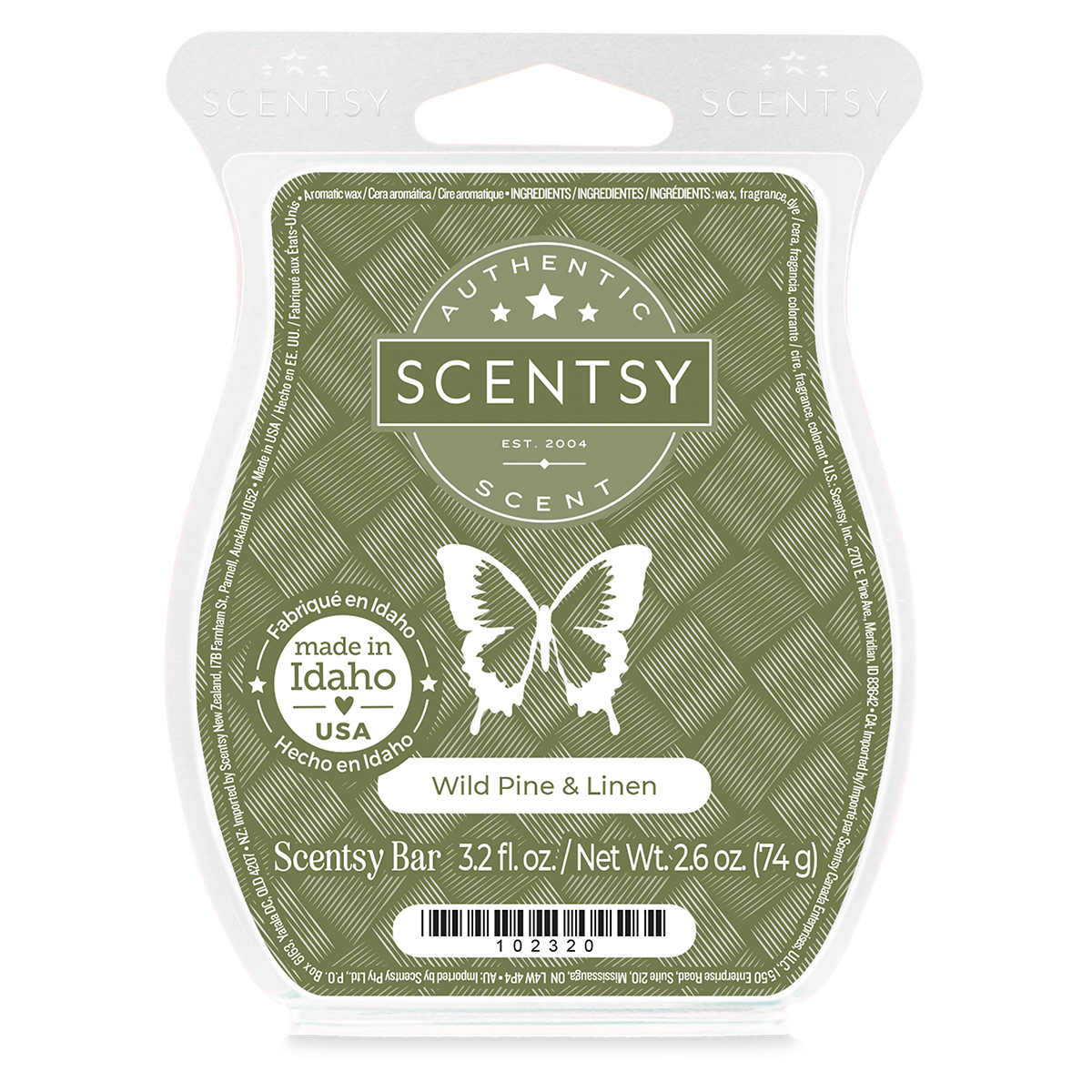 Scentsy bar packaging with butterfly design and text on a white background