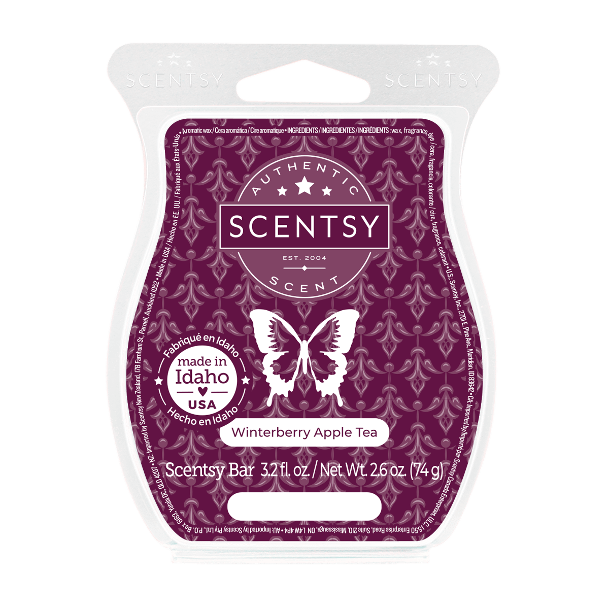 Scentsy wax bar packaging with butterfly design on a white background