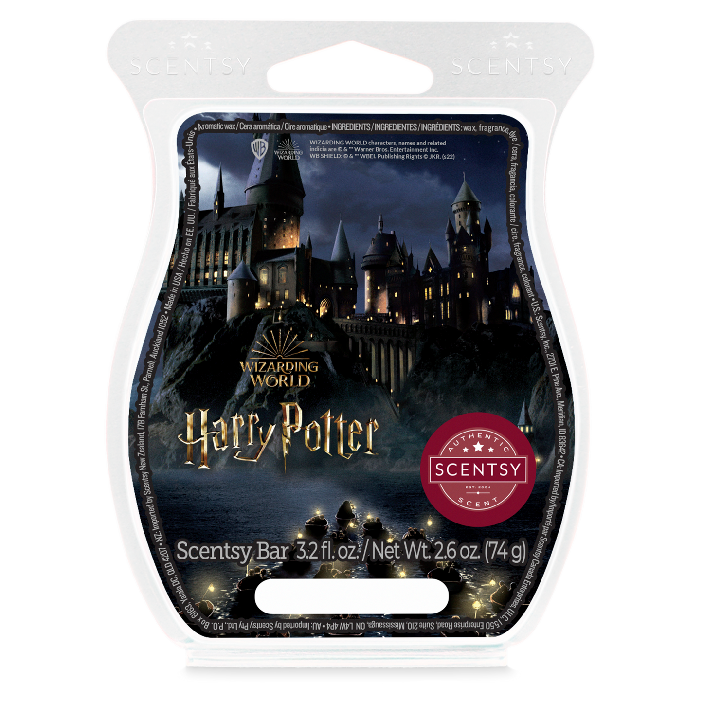 Scentsy bar packaging featuring Harry Potter design with Hogwarts castle.