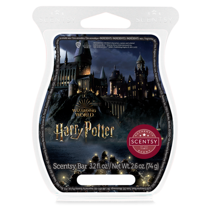 Scentsy bar packaging featuring Harry Potter design with Hogwarts castle.