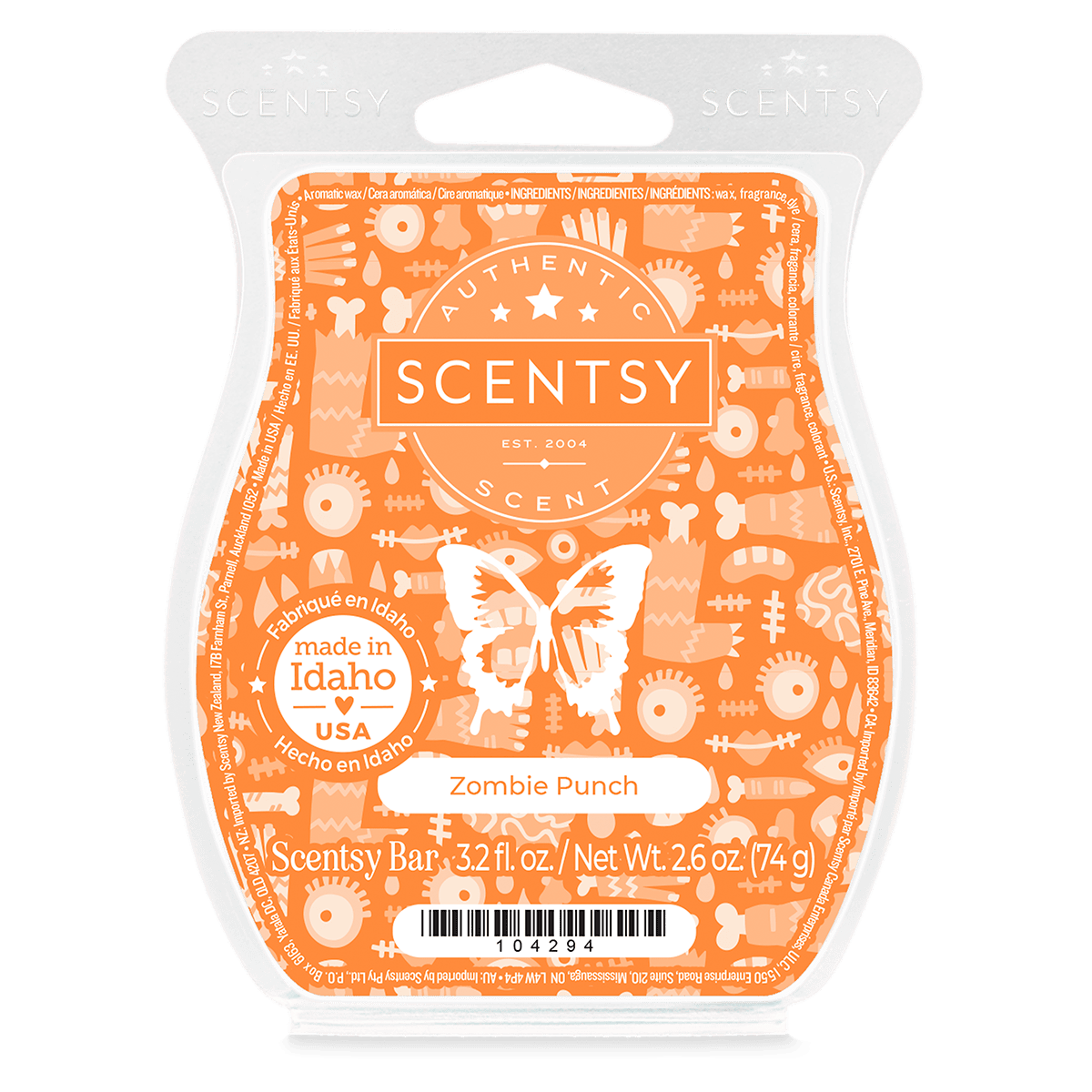 Scentsy bar packaging with orange design and branding on a white background